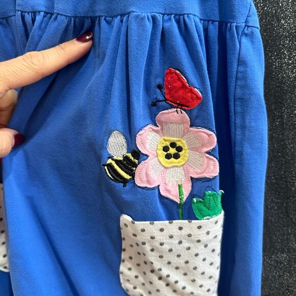 Blue Flutter Sleeve Bees/Flowers Applique Dress, VGUC, Sz 4-5Y (4C) - Picture 3 of 8